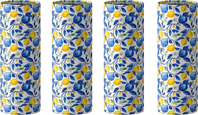 4 Pcs Capri Lemon Round Tissues Box Car Holder Set - Blue & White Mediterranean Lemon Travel Tubes for Car with 50 Sheets Cylinder Face Towel Containers | 2.7" x 7.1" Cup Holder Fit by OXYLIPO