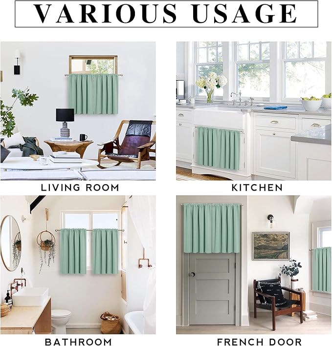 RYB HOME Blackout French Door Window Curtain Coverings, Rod Pocket | Thermal Insulated, Privacy Protection, Non See Through, Drapes for Small Window Bathroom Kitchen, W29 x L45, Aqua, 2 Panels - Image 7