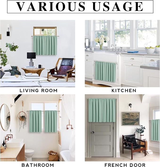 RYB HOME Cafe Blackout Curtains 30 inch Length, Short Window Curtain Tiers | Light UV Heat Blocking, Energy Saving, Privacy Protection, For Basement Bathroom Kitchen Window, W29 x L30, Aqua, 2 Panels - Image 7