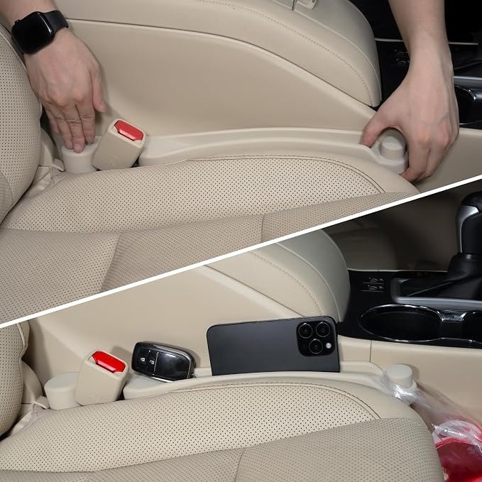 Givifive Car Seat Gap Filler Organizer 2Pack Soft Foam 3IN1 Multifunctional | Seat Side Gap Filler Strip with Slot & Hook Universal Fit Car SUV Truck Fill The Gap Between Seat & Console (Standard Ivory) by Givifive
