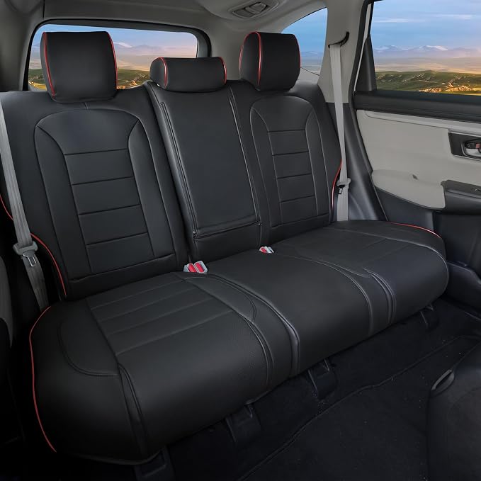 Lolcar CRV Seat Covers Custom Fit for Honda CRV 2017 2018 2019 2020 2021 2022,Leather Car Seat Cover Full Set for Trucks SUV,Waterproof Car Seat Cushion,Faux Leather (Black with red Trim) - Image 5