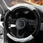 YHONGJT Cute Soft Microfiber Leather Anti-Slip Steering Wheel Cover, Universal 15 Inch for Women Girls, Fit Vehicles, Sedans, SUVs, Vans, Trucks - Black and White - Image 3