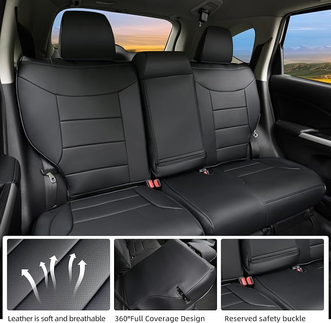 Lolcar CRV Seat Covers Custom Fit for Honda CRV 2015 2016 Full Set Car Seat Cover for SUV, Leather Truck Seat Protectors,Faux Leather (Black) - Image 7