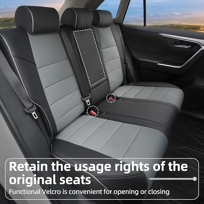 Lolcar Rav4 Seat Covers Custom Fit for Toyota Rav4 (for Hybrid) 2019-2025 LE,XLE,XLE Premium,Limited,Woodland Edition, Leather Truck Seat Cover Full Set for SUV,Faux Leather(Black/Gray) - Image 6