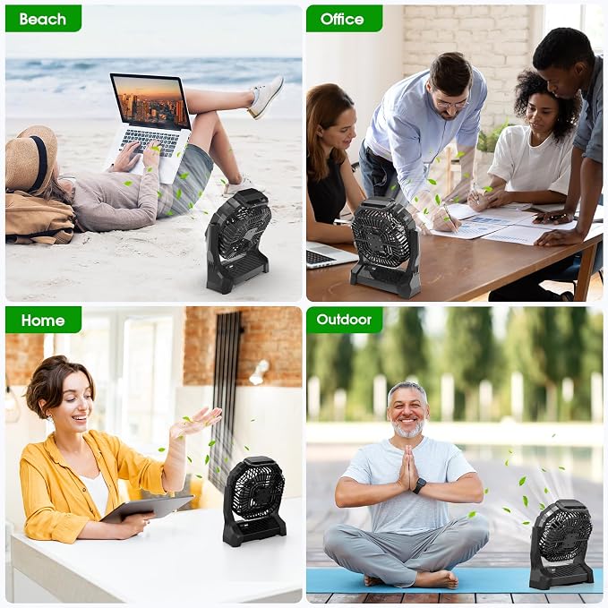 Portable Fan Rechargeable 20000mAh Cordless Battery Powered Camping Fan | with LED Lantern Battery Operated for Travel Bedroom Home Camping Tent Office Beach Desk Fishing Table Black - Image 7