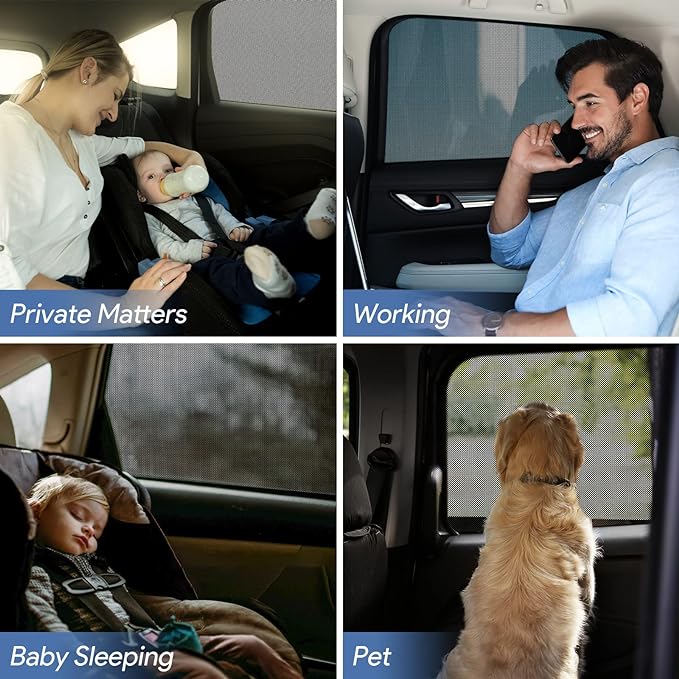 Car Window Shades，for Baby/Camping UV-Protection 2PCS XL 63''x28'' | Car Sun Shades for Side Windows with Breathable Mesh，for Back Covers Car, Truck, Suv, Car Camping Essentials,Black - Image 7