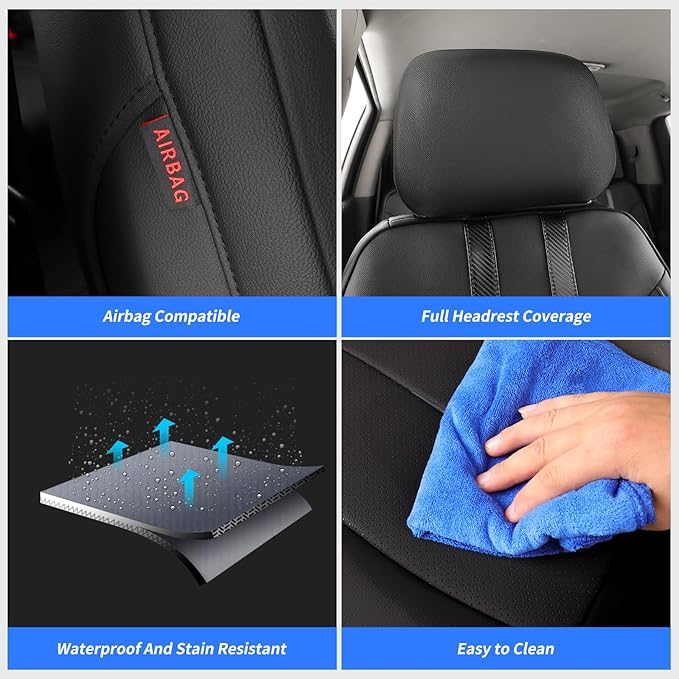 Silverado Seat Covers for 2014-2018 Silverado/Sierra 1500/HD 2500/3500 RegularCab(2-Door),3 Seats,Fully Covered,Waterproof Truck Leather Seat Protector(Full Set,Black & Carbon Fiber) - Image 6