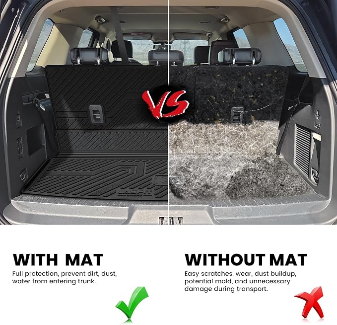 LASFIT Cargo Mat for Ford Expedition&Lincoln Navigator Standard 2018-2024 | Backrest Liner,Custom Fit All Weather Protector Split Design Easy Installation Trunk with Seatback Mat,4 pcs Black - Image 4