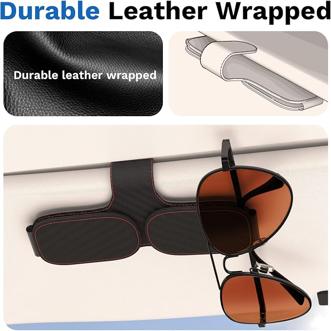 BFXM Sunglass Holder for Car, Double Clip Magnetic Leather | Sunglasses Holder Eyeglass Hanger Clip for Car Visor, Cars Sun Visor Ticket Card Clip - Image 7