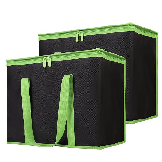 Bodaon 2-Pack Insulated Reusable Grocery Shopping Bags, X-Large Black-Green | Cooler Bag Top Cold/Warmer, Heavy Duty Insulated Pizza/Food Delivery Bag, For Commercial Catering Rideshare Driver, Picnic by Bodaon