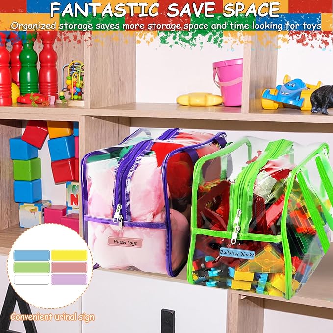6 Color XXL Toy Storage Bags 16.5×11.8×6.8In with Labels, Large Capacity Reusable Clear PVC Storage Bags, Travel Waterproof Organizer Bags with Double Zipper - Image 6