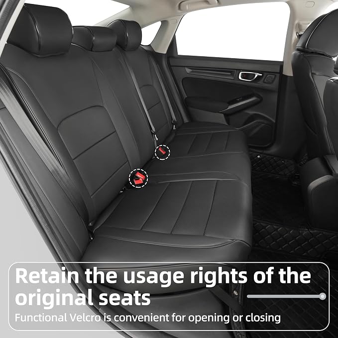 Lolcar Custom Fit Civic Seat Cover Full Set for Honda Civic 4 Door Sedan-Only (2022 2023 2024 EX)&(2025-2026 Sport),5-Seats Full Set,Leather Seat Protector (Black) - Image 6