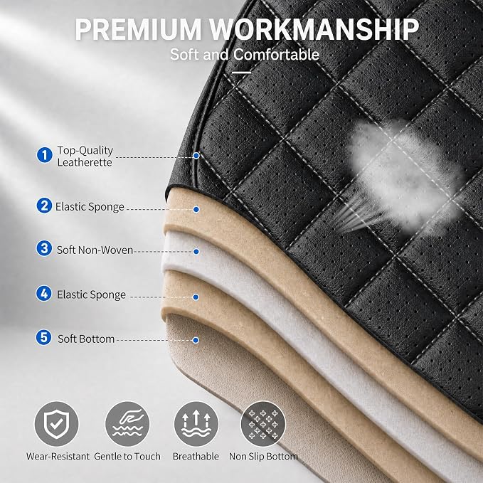 Fit Canyon Car Seat Covers for GMC Canyon 2015-2025 2026 - Luxury Leather, Anti-Slip, All-Weather Seat Cushions, Waterproof & Breathable, Airbag Compatible, Full 5-Seat Set (Redline) - Image 8