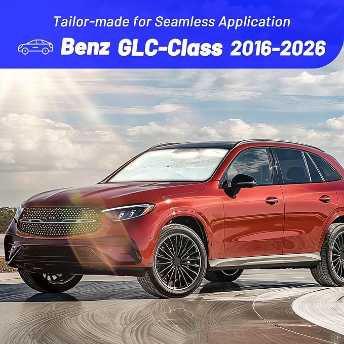 Windshield Sun Shade Umbrella for Benz GLC-Class 2016-2026, Foldable Front Window Sunshade with 360° Rotating Shaft, Custom Fit Car Shades for GLC-Class Accessories with UV & Heat Protection - Image 3