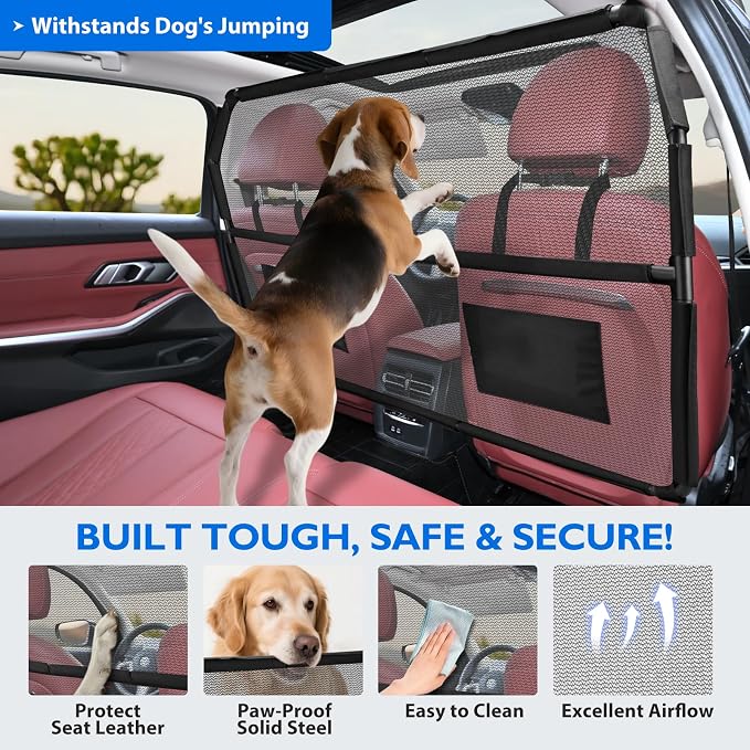 Dog Barrier for SUV, 50" Dog Car Barrier Behind Front Seat, Escape-Proof Back Seat Divider & Cargo Area Gate, Durable Dog Net for Car, Safety Mesh Pet Restraint - Image 2