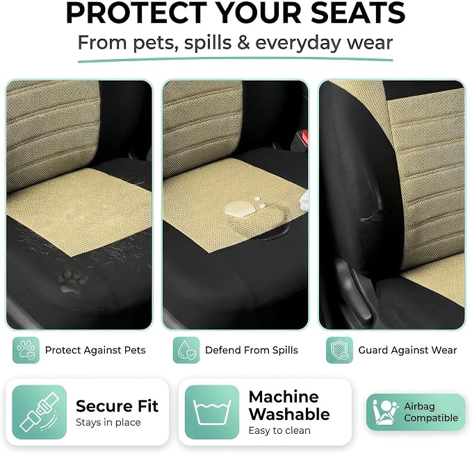 FH Group Automotive Car Seat Covers Front Set Premium 3D Air Mesh Front Seat Covers, Airbag Compatible Universal Fit Interior Accessories for Cars Trucks and SUVs - Beige - Image 5