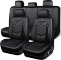 CAR PASS Luxury Nappa Leather Seat Covers Full Set, Water Resistant Faux Leather Seat Covers with Lumbar Support, Comfortable Automotive Seat Covers Universal Fit for SUV Sedan Van Truck, Solid Black by CARPASS