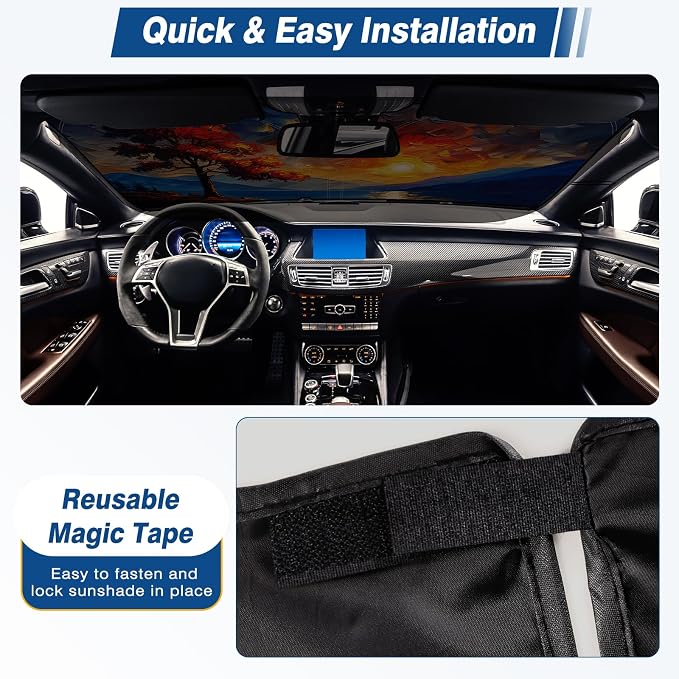 Car Windshield Sun Shade UV Reflector Foldable Front Window SUV | Blocks 98% UV Rays,Keep Interior Cool,Universal Fits Hatchback,Truck,MPV,Storage bag,57"L x 31.5"W,Car Summer Accessories - Image 5