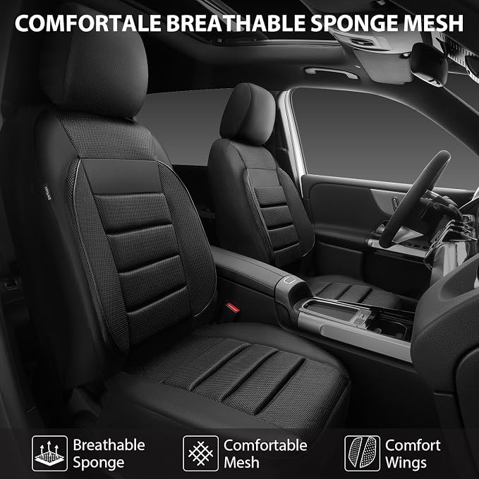 CAR PASS Breatherable Air Mesh Car Seat Covers Full Set, 3D Foam Back Support Automotive Seat Covers, All Season Car Seat Cover Fit Automotive,SUV,Sedan,Van, Airbag Compatible (Black) - Image 2