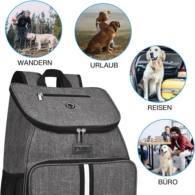 BAGLHER丨Dog Travel Bag, Airline Approved Pet Supplies Backpack, Dog Travel Backpack Accessories Set with 2 Silicone Collapsible Bowls and 2 Food Baskets, Gray - Image 6