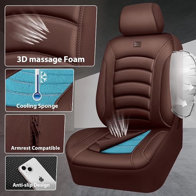 CAR PASS 3D Foam PU Leather Car Seat Covers, Universal Seat Covers Full Sets for Trucks SUV Sedan Automotive Seat Covers Armrest Airbag Compatible Waterproof Comfortable Faux Nappa Leather All Brown - Image 4