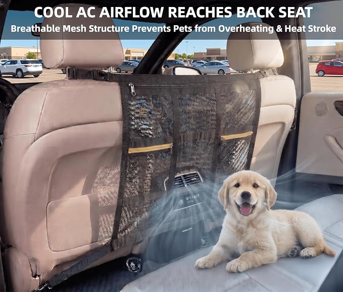 Universal Dog Car Barrier for SUV, Truck & Sedan, Double-Layer Car Net | Breathable Car Divider for Dogs with Mesh Organizer, Helps Reduce Driving Distractions, Quick and Easy Installation - Image 3