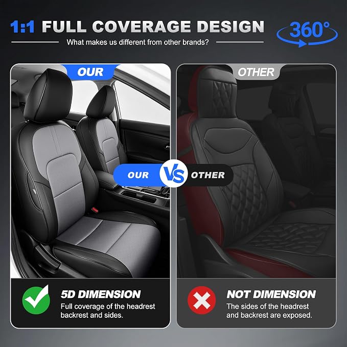 Seat Covers for Nissan Sentra:2020 2021 2022 2023 2024 2025 S SV | (Not for SR) Custom Fit Full Set Leather Cushion Car Seats Cover Black&Gray - Image 3