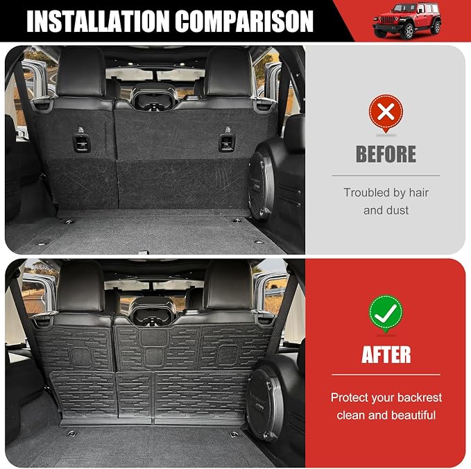 Seat Back Cover Compatible with 2018-2025 Jeep Wrangler JL Unlimited 4 Door 4X4, Cargo Mat All-Weather Protection Cargo Liner Rear Trunk Liner for 2024 Jeep Wrangler JL/JLU Accessories - Image 2