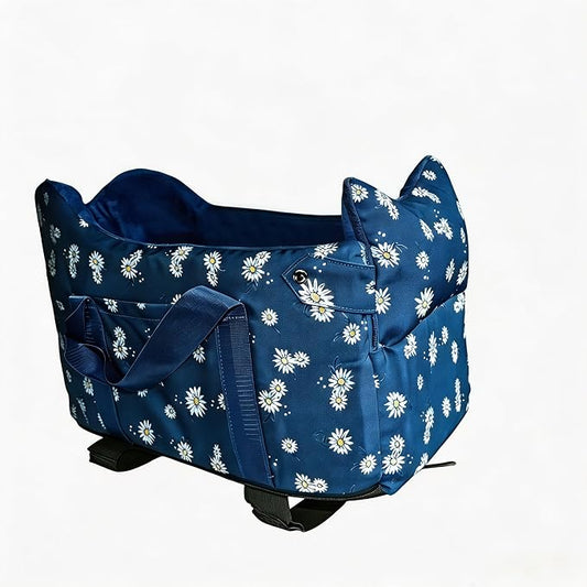 Center Console Dog Car Seat Safe Travel for Small Dogs Under 15 lbs | Detachable Washable Pet Carrier with Storage Pockets & Safety Leash,Navy Blue by HANMEIANINC