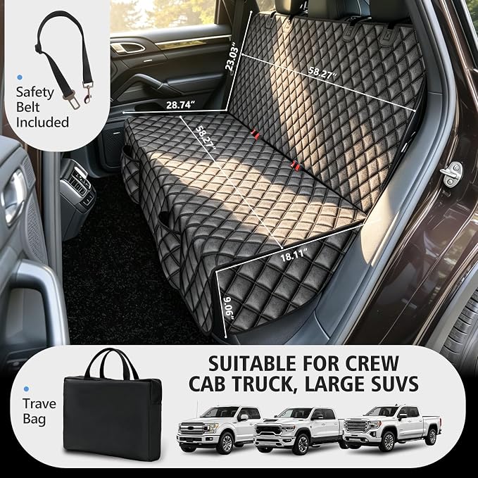 Pet Bench Seat Covers for Crew Cab Trucks,PU Leather Truck Back Seat Cover | Heavy Duty, for F150/Chevrolet Silverado/Ram1500/GMC Sierra/Toyota, Under Child Car Seat, with Storage Pockets, Waterproof - Image 5