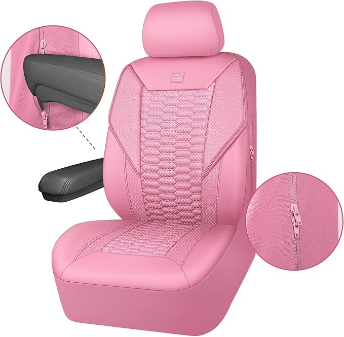 CAR PASS 3D Foam Mesh Leather Car Seat Covers Full Set, Pink Breathable Mesh Faux Leather Seat Covers for Women, Universal Fit for Car SUV Truck Sedan Automotive, Armrest Airbag Compatible, All Pink - Image 8