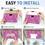Car Tissue Holder, Cute Sun Visor Napkin Holder Backseat Tissue Case, PU Leather Tissue Box, Funny Car Accessories for Women Men Purple Glitter Pattern - Image 3