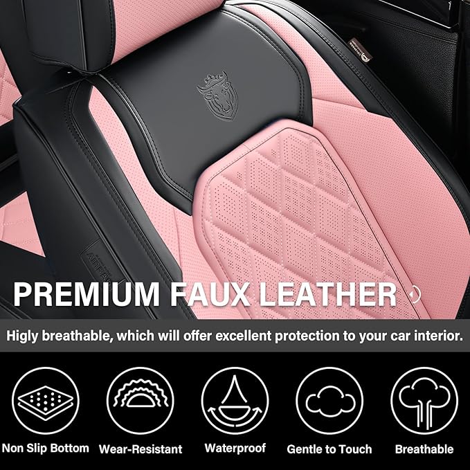 Coverado Leather Seat Covers, Car Seat Covers Full Set, Waterproof Faux Leather Pink & Black Seat Covers, Car Seat Protectors 5 Seats, Automotive Seat Covers Universal Fit for Most Cars SUV Trucks - Image 4