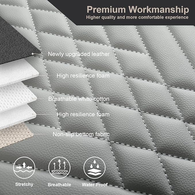 GIANT PANDA Premium PU Leather Rear Car Seat Cover Protector, Luxury Adjustable Anti-Slip Bottom Bench Seat Cover (49~59''),Fits 90% of Vehicles, Back Seat Cover, Grey - Image 6