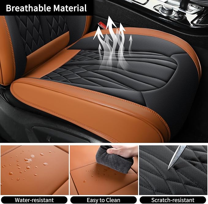 MINGBRON Car Seat Covers Front Seats, Car Seat Protector Waterproof, Car Seat Cushion Nappa Leather, Driver Seat Cover Brown Carseat Cover Universal Fit for Most Cars Brown&Black - Image 4