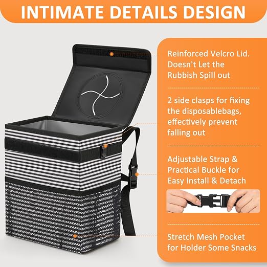 Vankor Car Trash Can with Lid Leak Proof Car Accessories for Women | 2.2 Gallon Cute Hanging Car Trash Bin for Men Car Truck Vehicle Sedan SUV Interior Automotive Garbage Cans, Stripe - Image 4