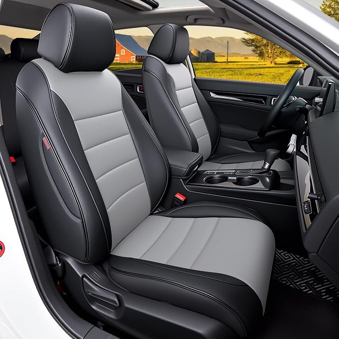 HKZ Custom Fit Civic Seat Cover Full Set for Honda Civic 4 Door Sedan-Only (2022 2023 2024 EX)&(2025-2026 Sport),5-Seats Full Set,Leather Seat Protector(Grey) by HKZ