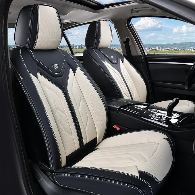Coverado Seat Covers, Car Seat Covers Full Set, Leather Seat Covers for Cars, Automotive Seat Covers Car Seat Protector Car Accessories Fit for Most Sedans SUV Pick-up Truck(Black&Beige) - Image 9