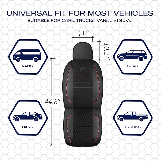 Skechers Air-Cooled Memory Foam Seat Covers,Thick Car Seat Covers,Leather Piping Car Seat Covers Front Seats,Airbag Compatible,Automotive Comfort Universal Fit Most Cars,Vans,Trucks,SUV,Red - Image 5