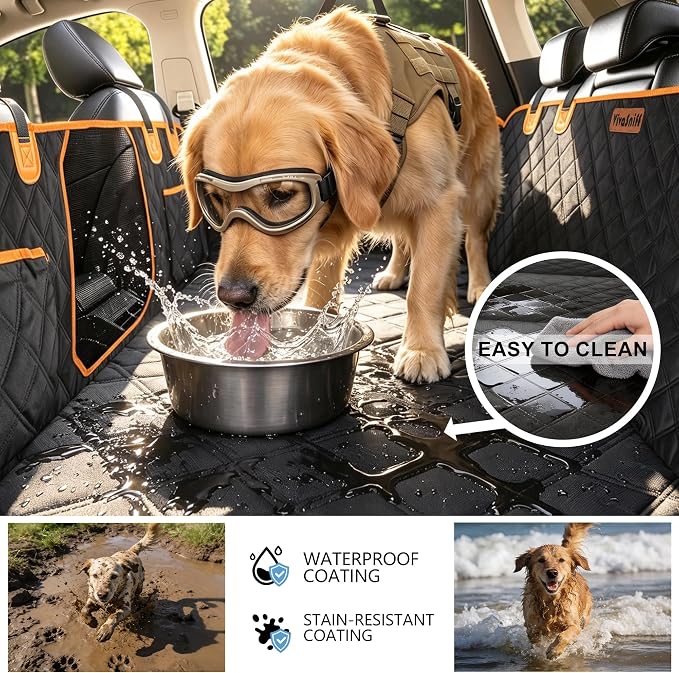 V2 New 600D Hard Bottom Car Seat Cover Extender Hammock for Dogs | Waterproof High-Density Oxford, Anti-sag Hard Base Support 600LBS, Sponge Joint Pad, Mesh Window, Fit K9 Cruiser Sedan/SUV - Image 5