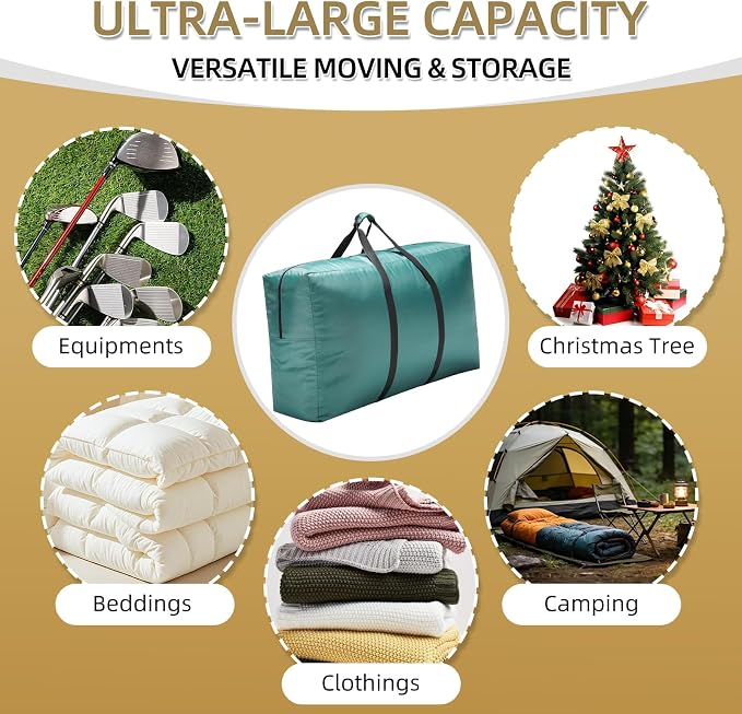 Extra Large travel duffel bag with Strong Handles, 135L Waterproof duffel bag, Durable Zippers, Extra Large Storage Totes for Camping, Space Saving and Moving Supplies, Green - Image 5