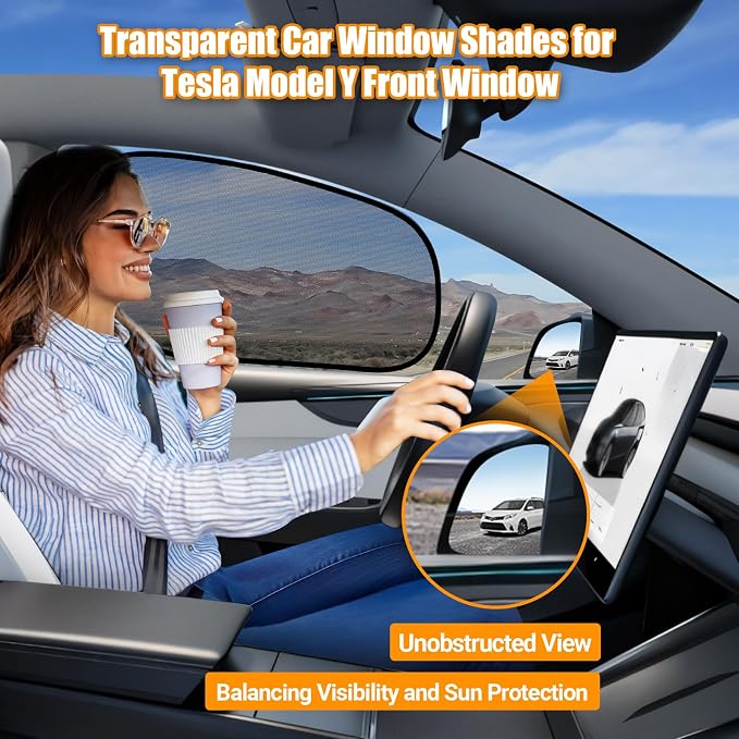 ZATOOTO Tesla Model Y Window Shades for Front Window Driver Side Window | Transparent Static Cling Film | Block 90% UV & Heat | No Adhesive, Easy Install | Enhanced Visibility, Interior Protection - Image 2