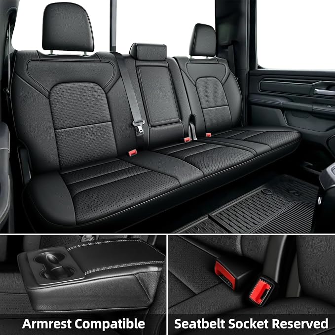 AOMSAZTO Custom Fit Seat Covers for Dodge RAM 1500 2019-2026 Truck Full Set | Crew Cab Only, Pickup Truck Seat Covers, Premium Faux Leather, Perfect Fit, Breathable, Water Resistant,Airbag Compatible - Image 2
