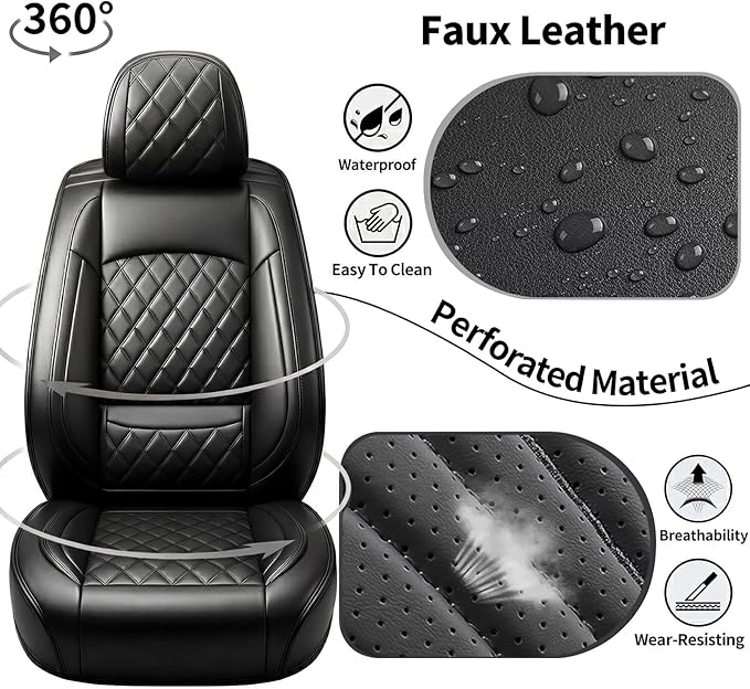 for Subaru Impreza 2012-2025 2026 Car Seat Covers, Full Set, Black | Luxury Full Coverage Leather Seat Protectors, Waterproof Breathable, Non-Slip, Easy to Install, Airbag Compatible, All-Season - Image 3
