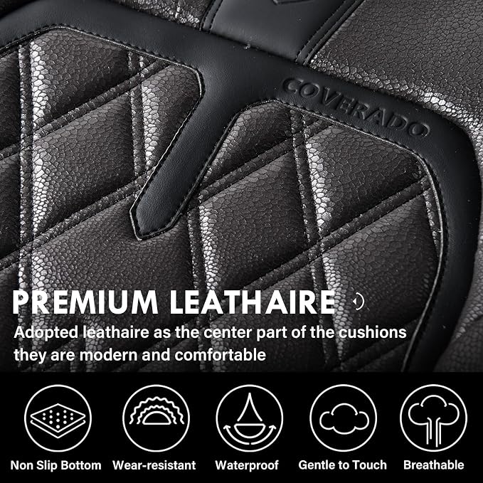 Coverado Car Seat Covers Front Seats, 2 Pack Waterproof Leather Seat Covers for Cars, Luxury Car Seat Protector, Anti-Slip Design Seat Cushions, Black Seat Covers Universal Fit for Most Cars - Image 4