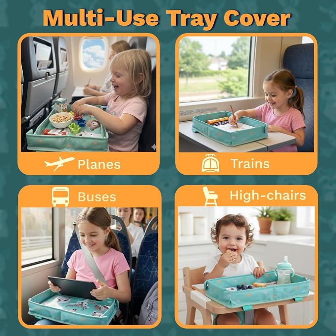 Waterproof Airplane Tray Table Cover – Universal Fit & Easy Setup – Airplane Tray Cover Kids - Use in Buses, Trains, High Chairs I Plane Travel Essentials for Kids 1-5 Years - Image 5
