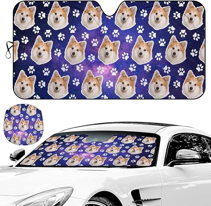 Custom Car Windshield Sunshade, 59''x28.5'' Personalized Sun Visor with Photo Text, Foldable Durable Shade Storage Pouch for Sedans SUV Trucks by CUNEXTTIME