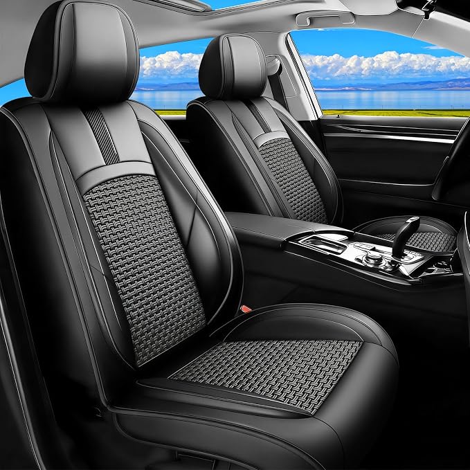 Fit Ariya Car Seat Covers for Nissan Ariya 2023 2024 2025 2026-Upgraded Premium Breathable Cooling Ice Silk Leather Seat Covers,All-Weather Breathable Seat Cushion Protector,Full Set,Black by Unknown
