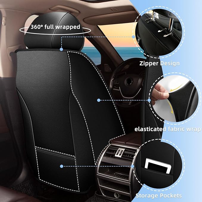 Car Seat Covers Fit for Mazda Mazda 6 2010-2021 Front Set | Faux Leather Waterproof Automotive Seat Protectors,Compatible with Airbags,Easy to Install,2 Seats Grey - Image 2
