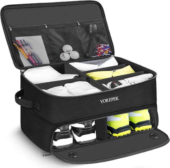 YOREPEK Golf Gifts for Men, 2 Layer Golf Trunk Organizer for 2 Pair Shoes | Waterproof Car Trunk Locker with Separate Ventilated Compartment for Balls, Tees, Clothes, Gloves, Birthday Gifts for Golfers by YOREPEK